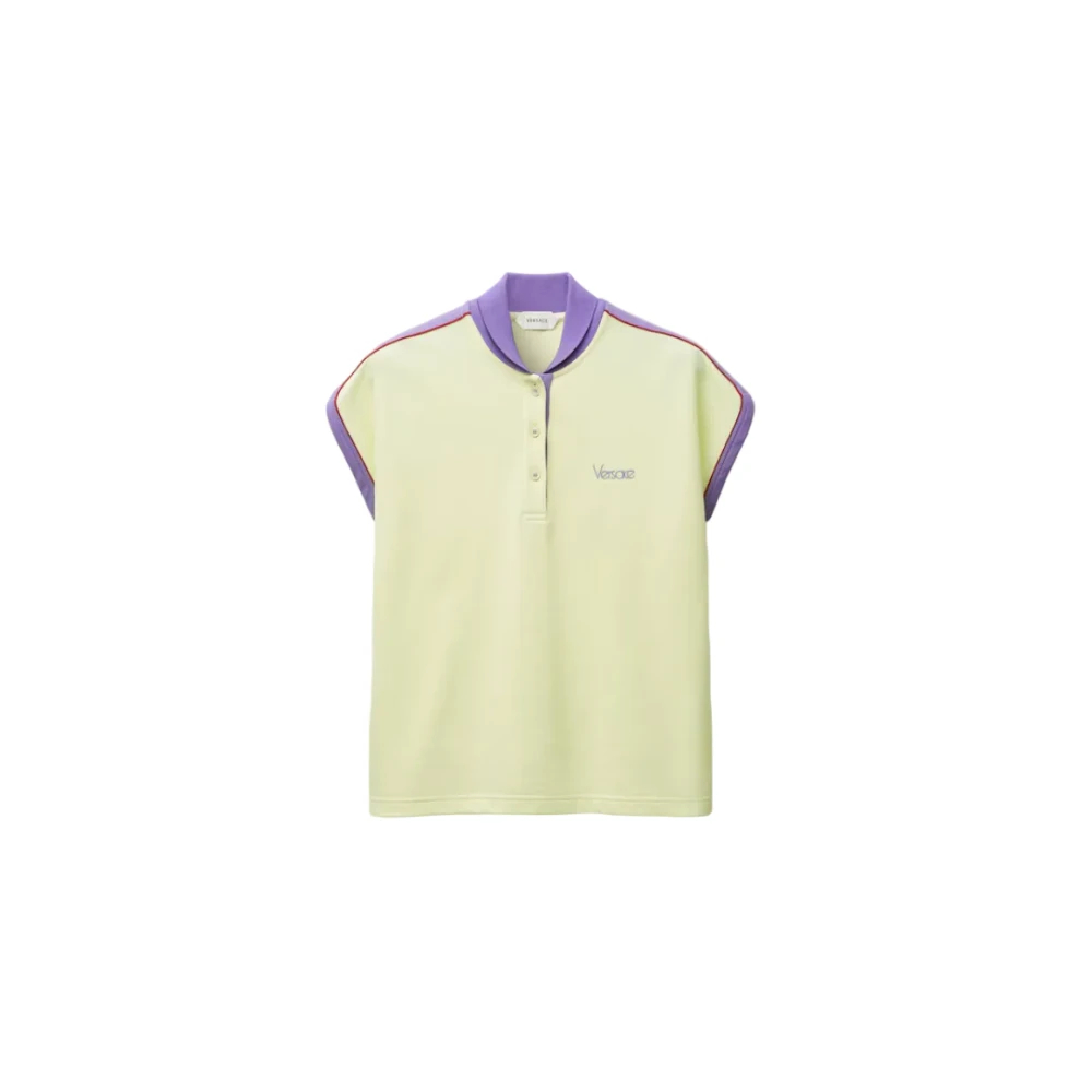 Versace Damen Gelb - Besticktes Baumwoll-Piqué-Polo - Tops - M