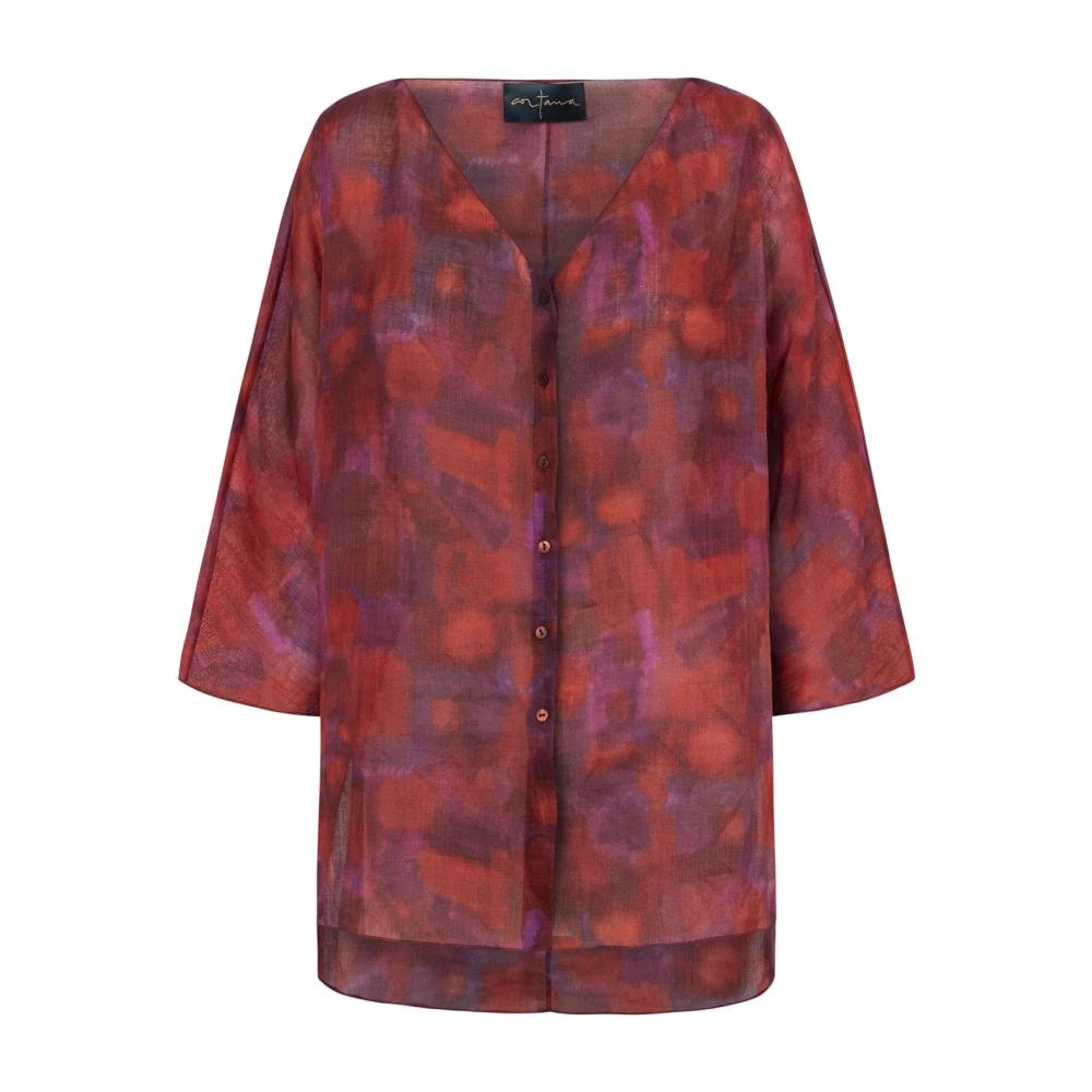 Cortana Damen Rot - Aquarell-Print Bluse Mit V-Ausschnitt - Blouses & Shirts - 2XS