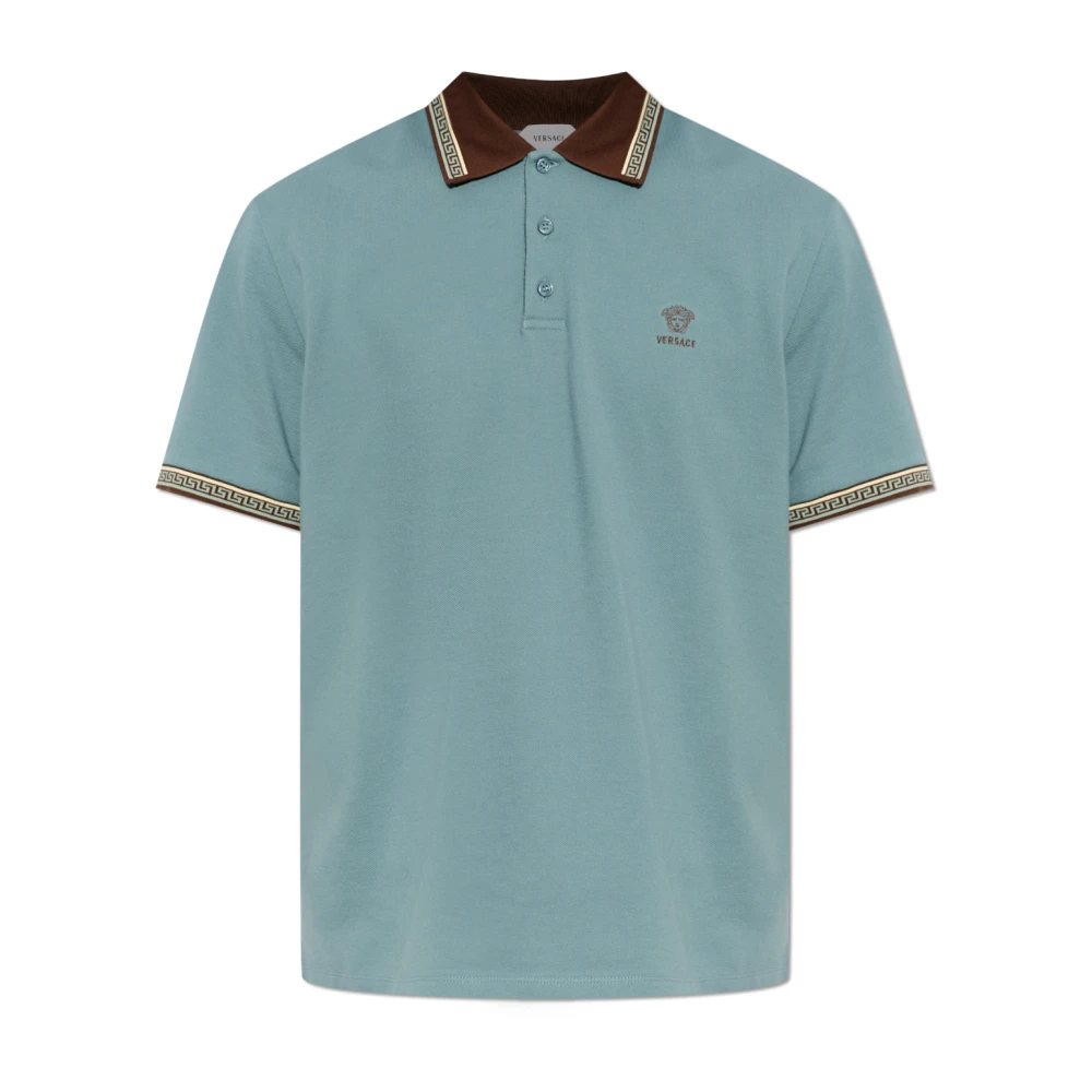 Versace Herren Grün - Besticktes Polohemd Aus Baumwoll-Piqué - Tops - L