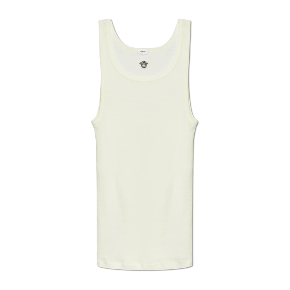 Versace Herren Beige - Besticktes Geripptes Woll-Tanktop - Tops - M