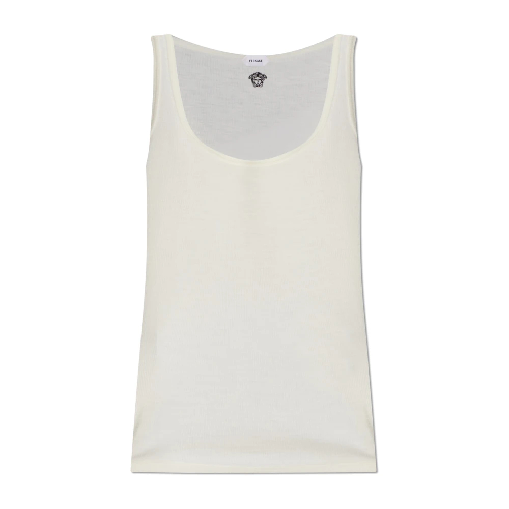 Versace Damen Beige - Besticktes Geripptes Woll-Tanktop - Tops - 2XS