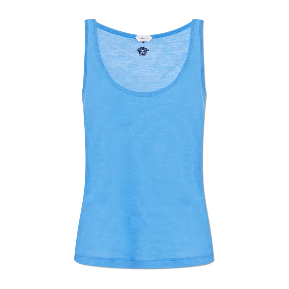 Versace Damen Blau - Besticktes Geripptes Woll-Tanktop - Tops - Xs