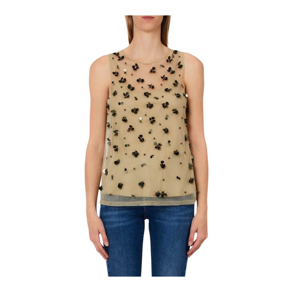 Liu Jo Damen Beige - Besticktes Tüll-Top - Tops - M