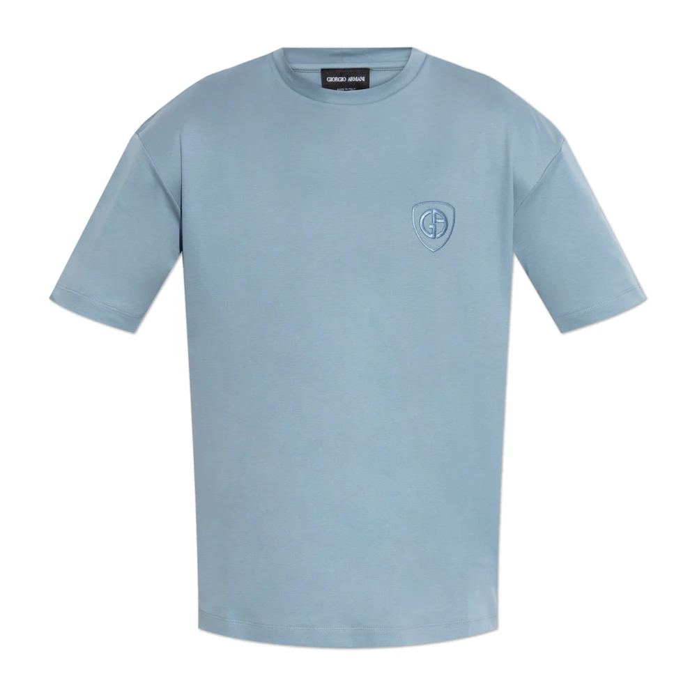 Giorgio Armani Herren Blau - Asv Baumwoll-Interlock T-Shirt Mit Rundhalsausschnitt - Tops - 2XL