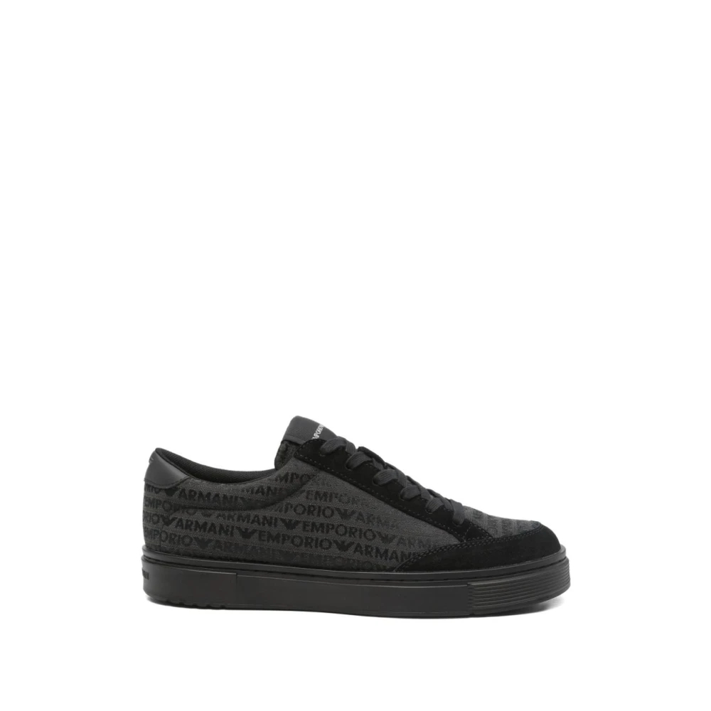 Emporio Armani Herren Schwarz - Logo Print Schnürsneaker - Shoes - K - 43 Eu