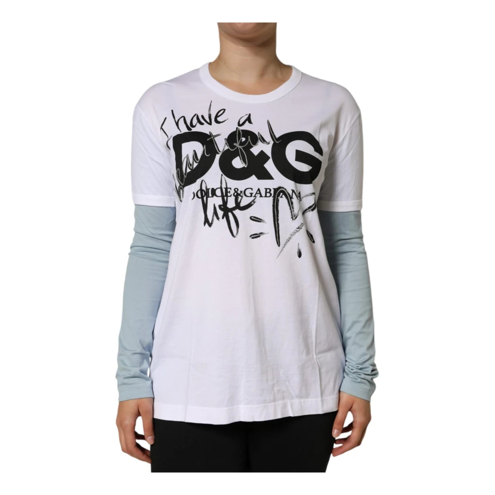 Dolce & Gabbana Damen Weiß - Es Logo-Print Baumwoll-T-Shirt - Tops - M