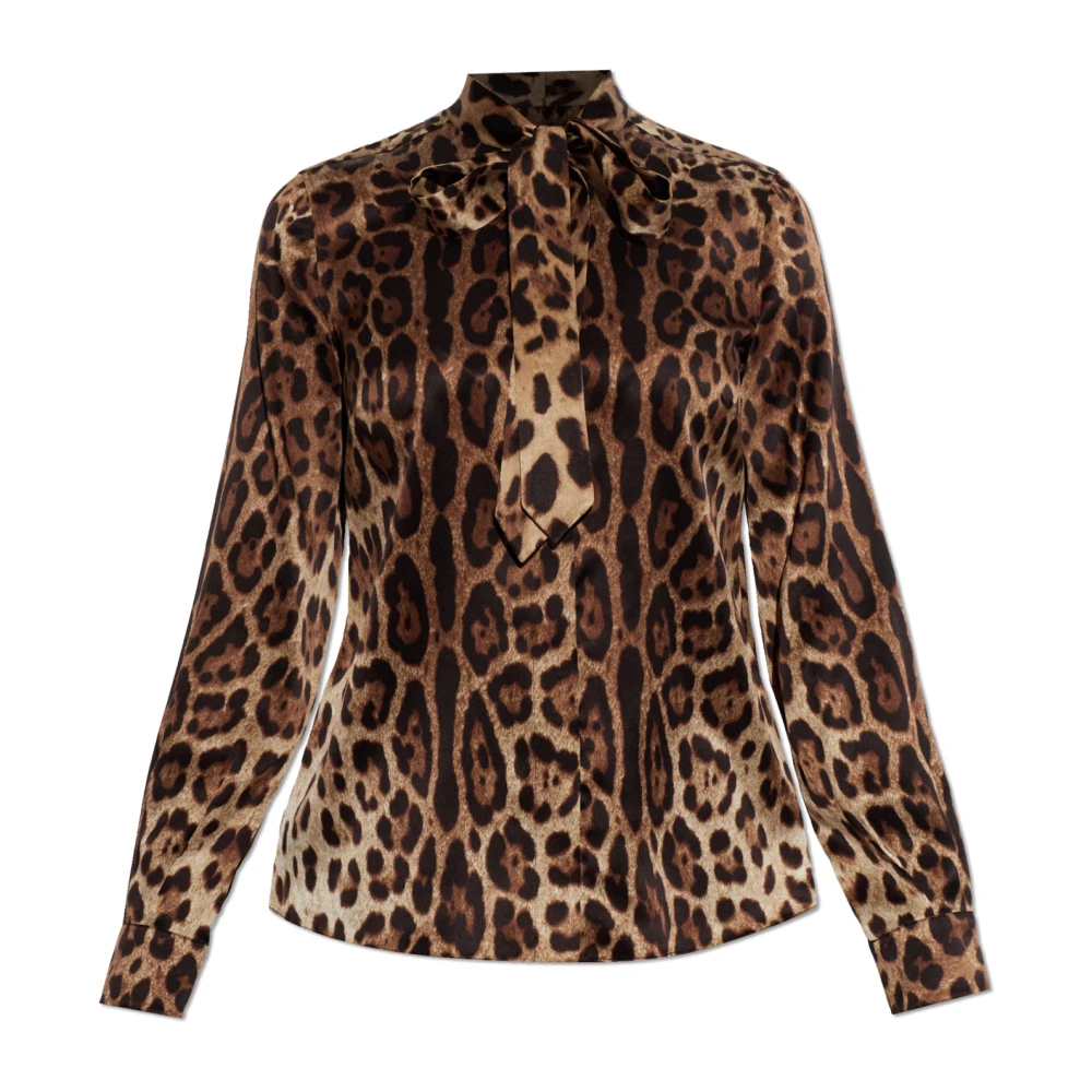 Dolce & Gabbana Damen Braun - Hemd Aus Satin Mit Leopardenmuster - Blouses & Shirts - 2XL