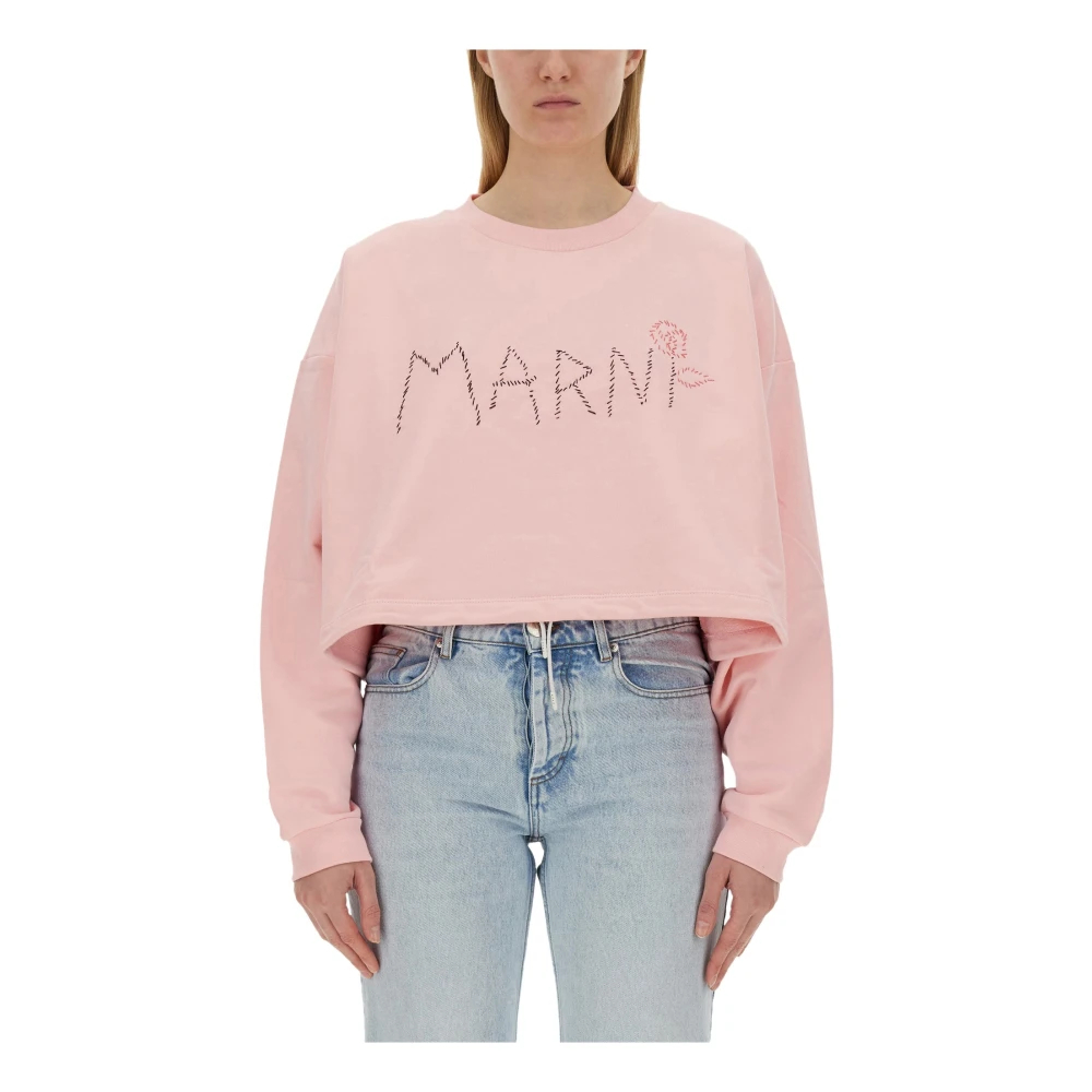 Marni Damen Rosa - Logo-Besticktes Cropped Sweatshirt - Sweatshirts & Hoodies - Xs