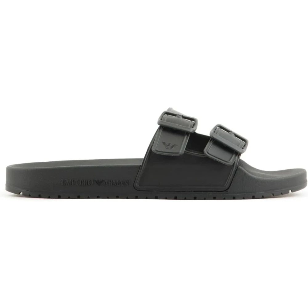 Emporio Armani Herren Schwarz - Doppelriemen-Pantoletten - Shoes - K -39 Eu