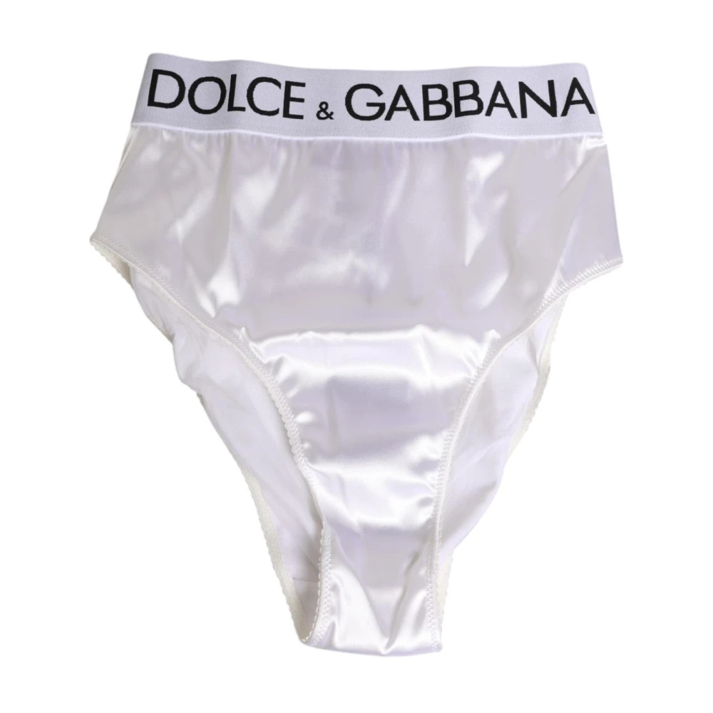 Dolce & Gabbana Damen Weiß - E Satin High-Waist Brief Logo Unterwäsche - Underwear - S
