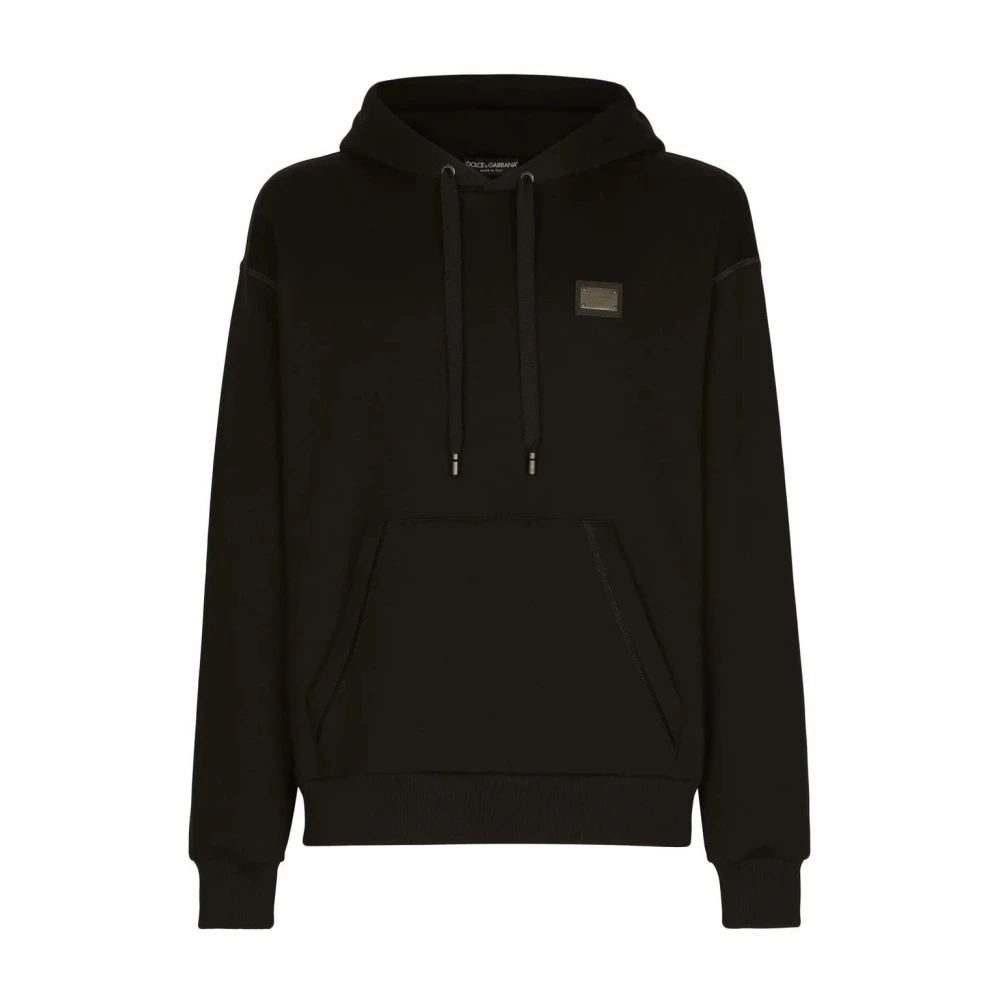 Dolce & Gabbana Herren Schwarz - Jersey Hoodie Mit Markenetikett - Sweatshirts & Hoodies - K - S
