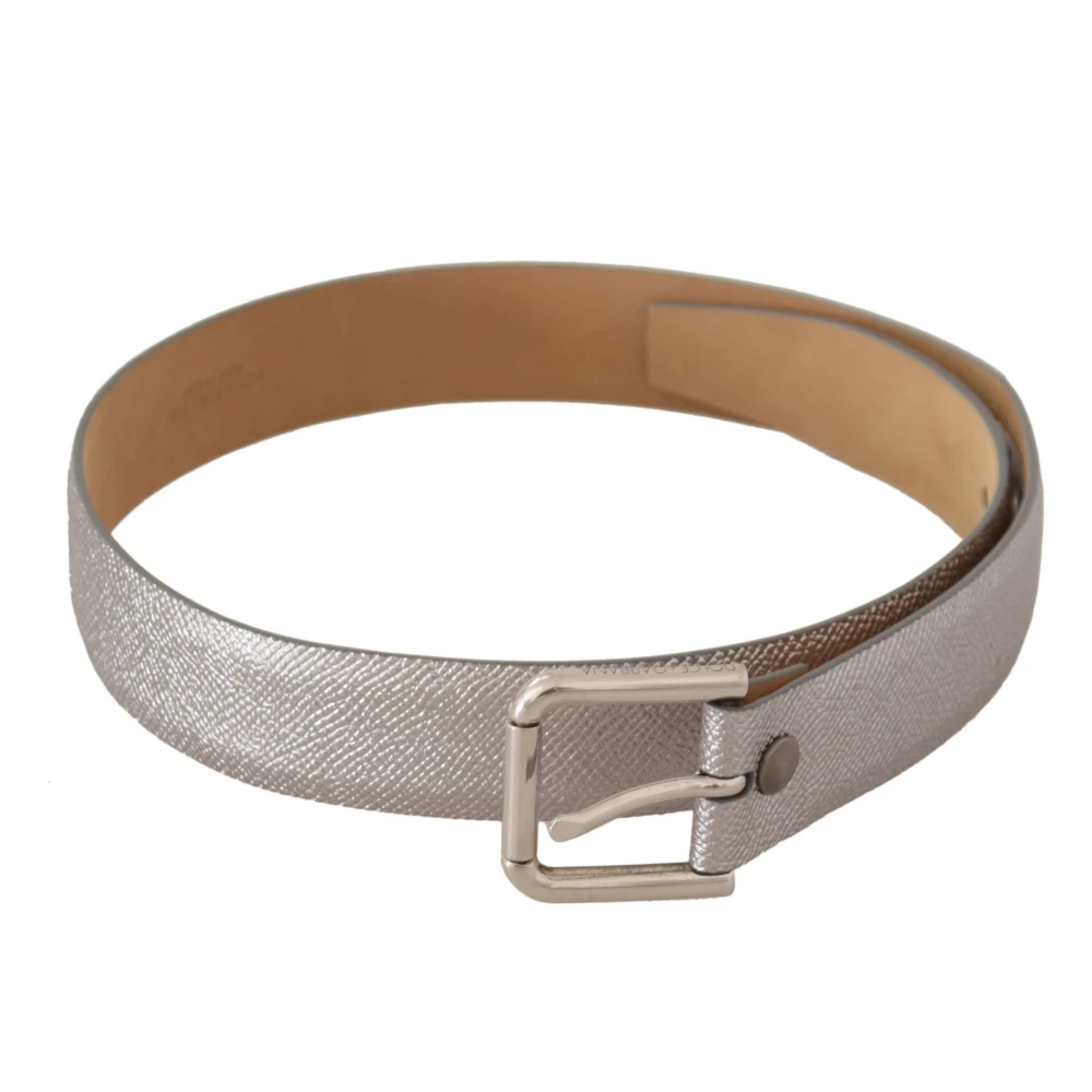 Dolce & Gabbana Damen Grau - Silber Metallic Leder Taillengürtel Mit Metallschnalle - Accessories - One Size