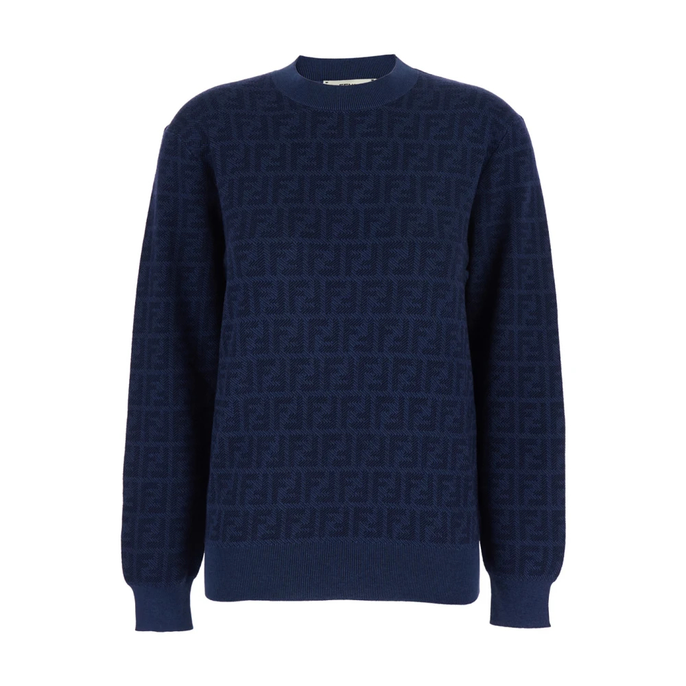 Fendi Damen Blau - Crewneck Pullover Mit Allover-Ff-Motiv - Knitwear - Xs