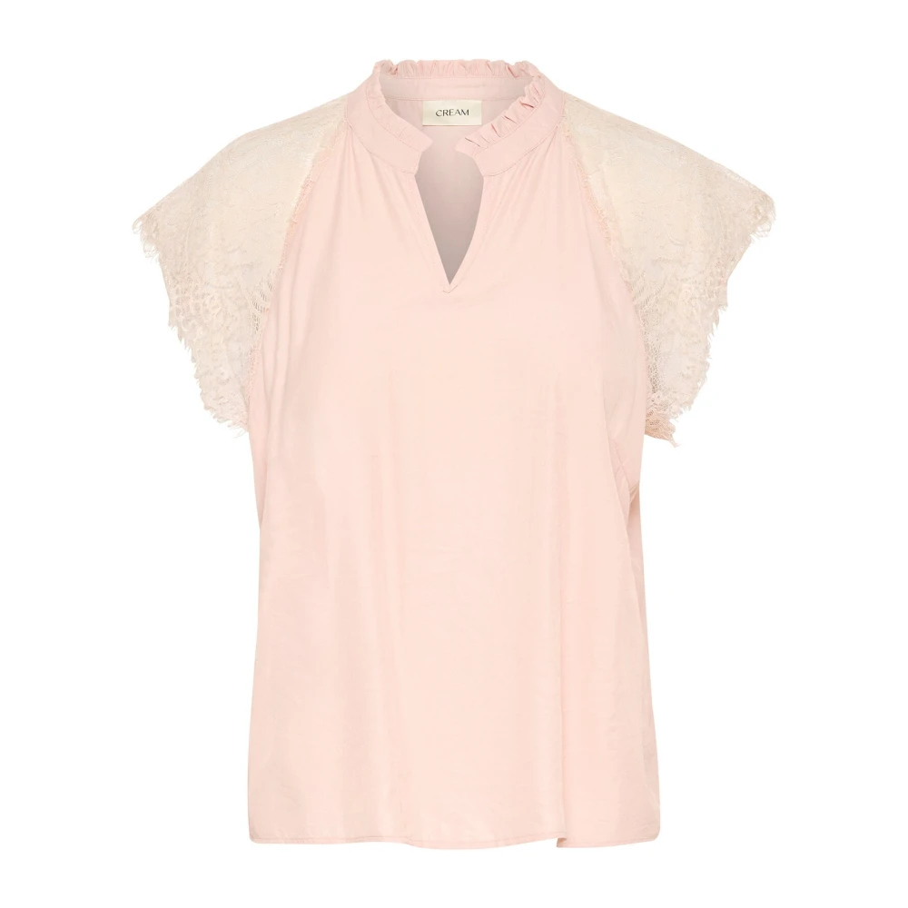 Cream Damen Beige - Spitzenbluse Mit V-Ausschnitt Und Spitzenärmeln - Blouses & Shirts - M