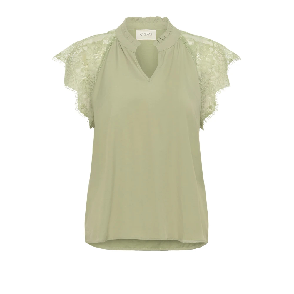 Cream Damen Grün - Spitzenbluse Mit V-Ausschnitt Und Spitzenärmeln - Blouses & Shirts - M