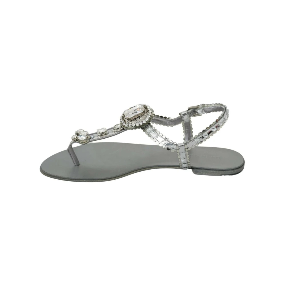 Dolce & Gabbana Damen Grau - Kristall-Flache Sandalen Mit Klaren Kristallen - Shoes - 37 Eu