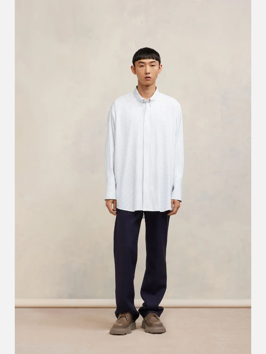 Shop Ami Alexandre Mattiussi Button Down Shirt Blue Unisex