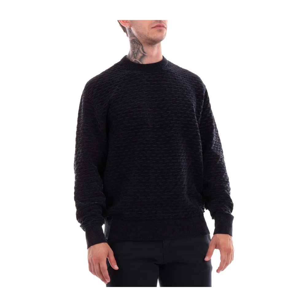 Emporio Armani Men's Blue Round-Neck Knitwear Extra Large