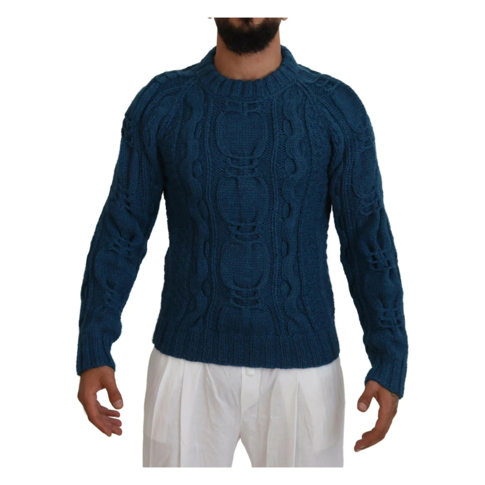 Dolce & Gabbana Men's Blue Round-Neck Knitwear Large