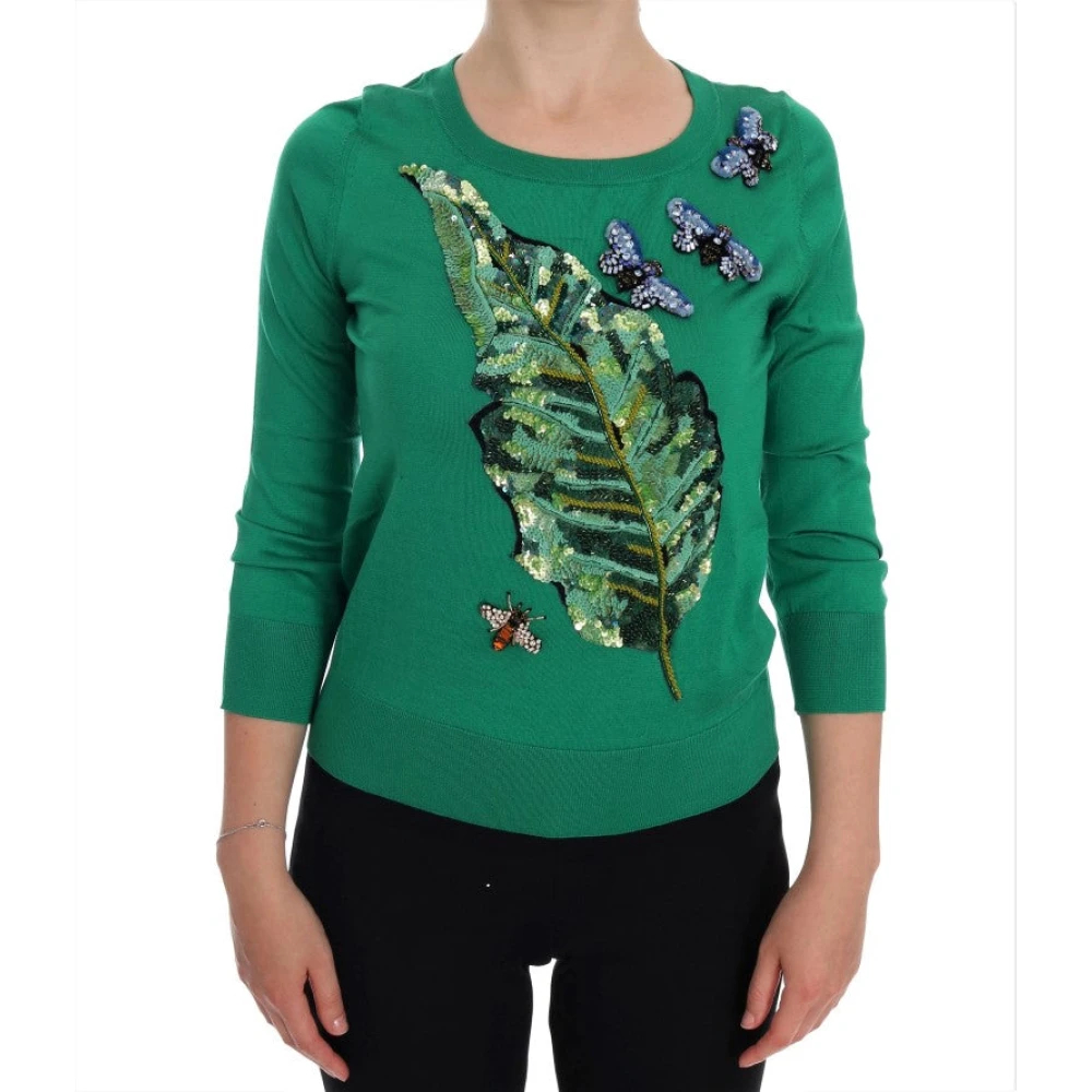 Dolce & Gabbana Women's Green Round-Neck Knitwear 3XS