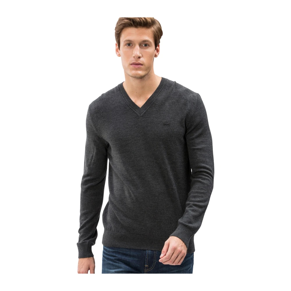 Lacoste Men's Gray V-Neck Knitwear Extra Small
