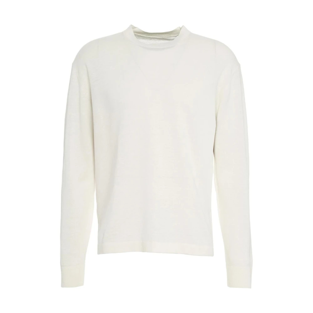 Paolo Pecora Men's White Round-Neck Knitwear Large