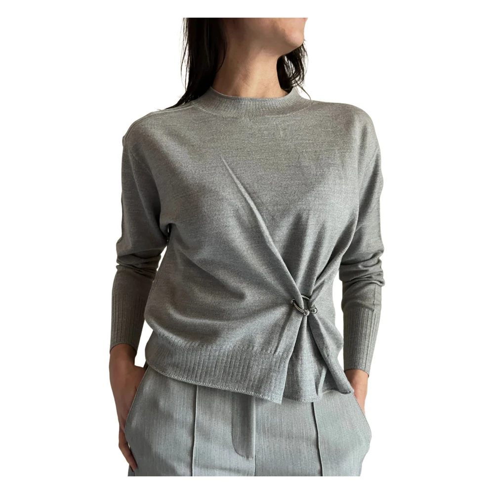 Patrizia Pepe Women's Gray Round-Neck Knitwear Medium