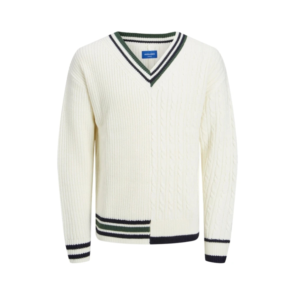 Jack & Jones Men's White V-Neck Knitwear Small