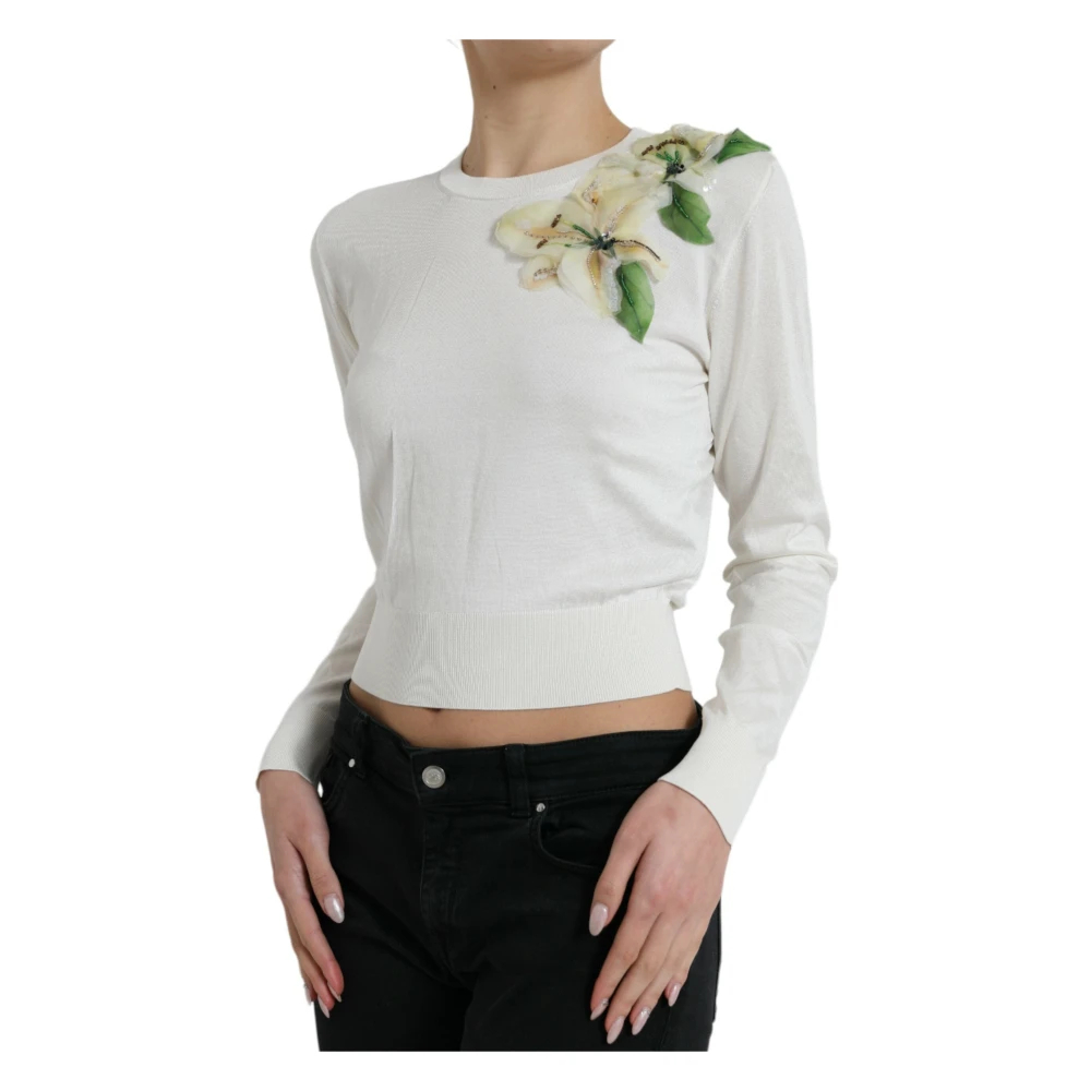 Dolce & Gabbana Women's White Round-Neck Knitwear Medium