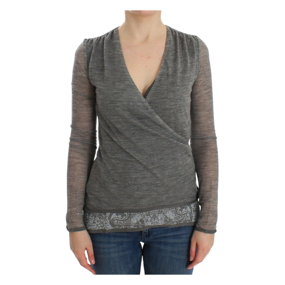 Ermanno Scervino Women's Gray V-Neck Knitwear Medium