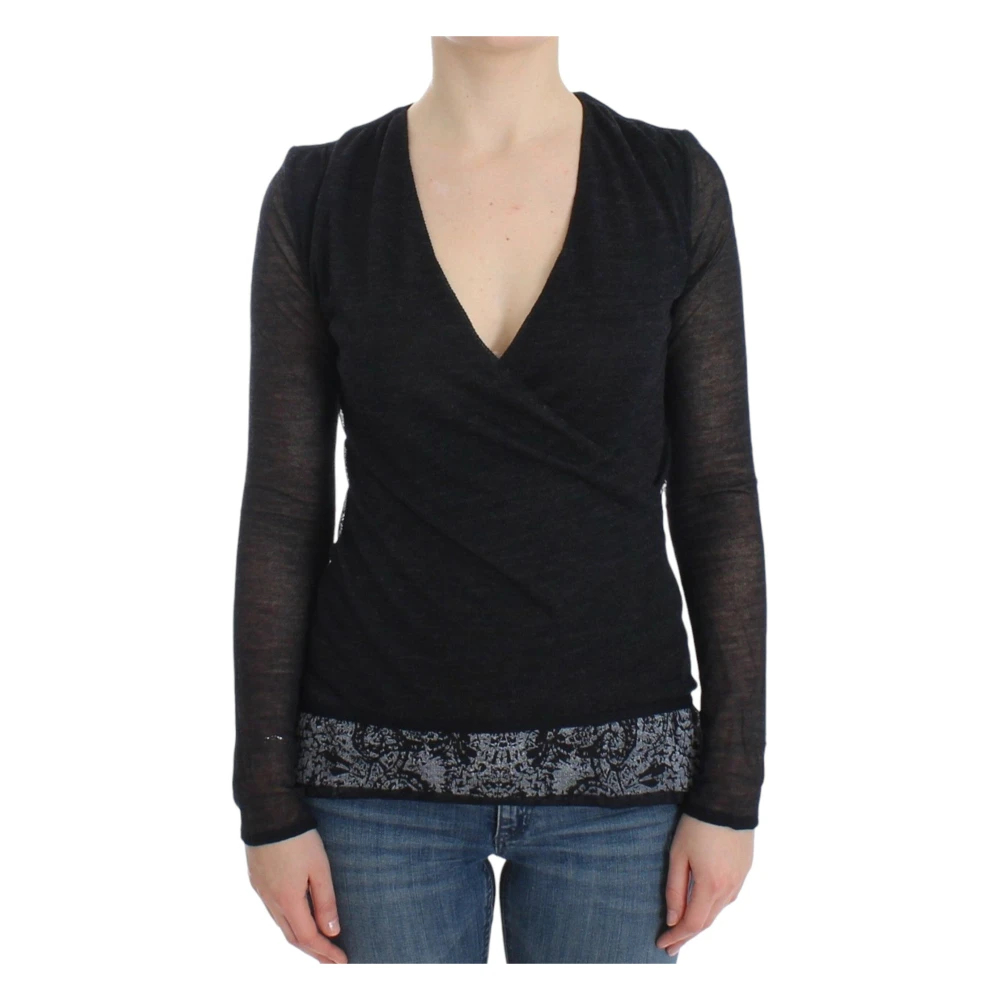 Ermanno Scervino Women's Black V-Neck Knitwear Medium