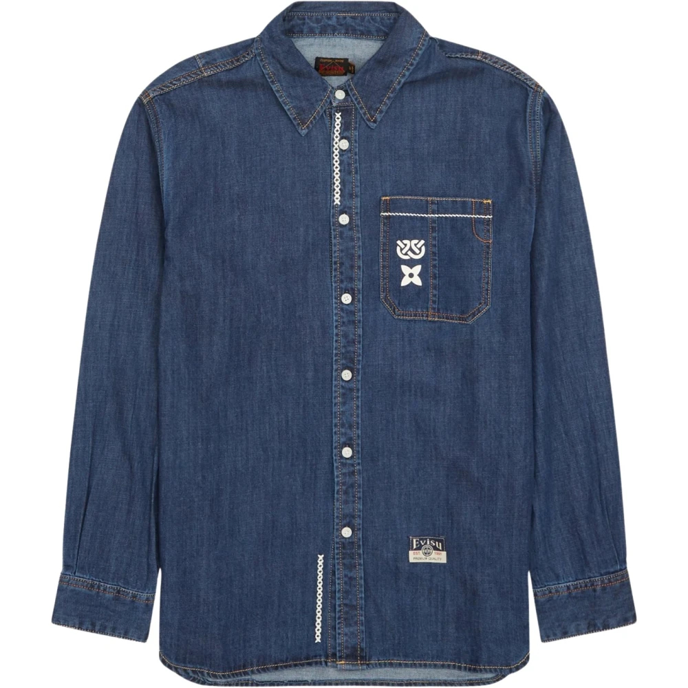 Evisu Men's Blue Denim Shirts Small