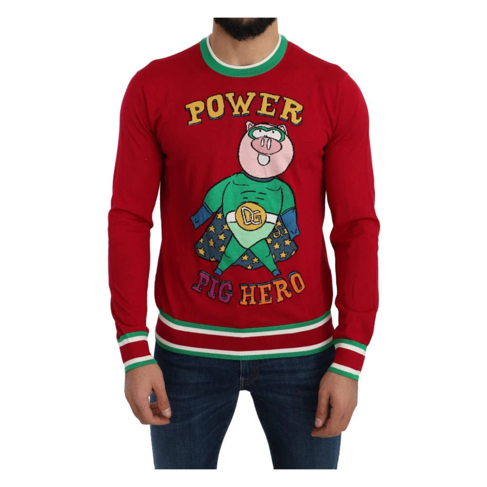 Dolce & Gabbana Men's Red Round-Neck Knitwear Large