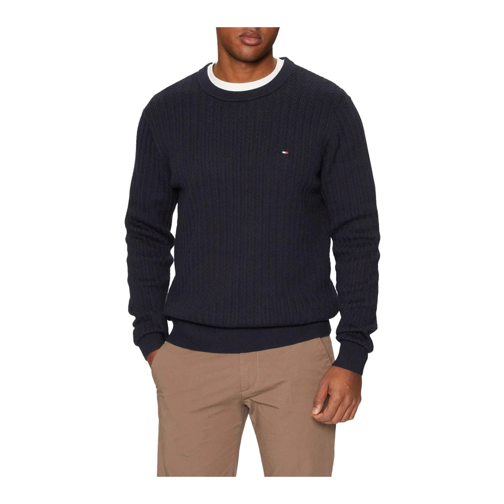 Tommy Hilfiger Men's Blue Round-Neck Knitwear Extra Large