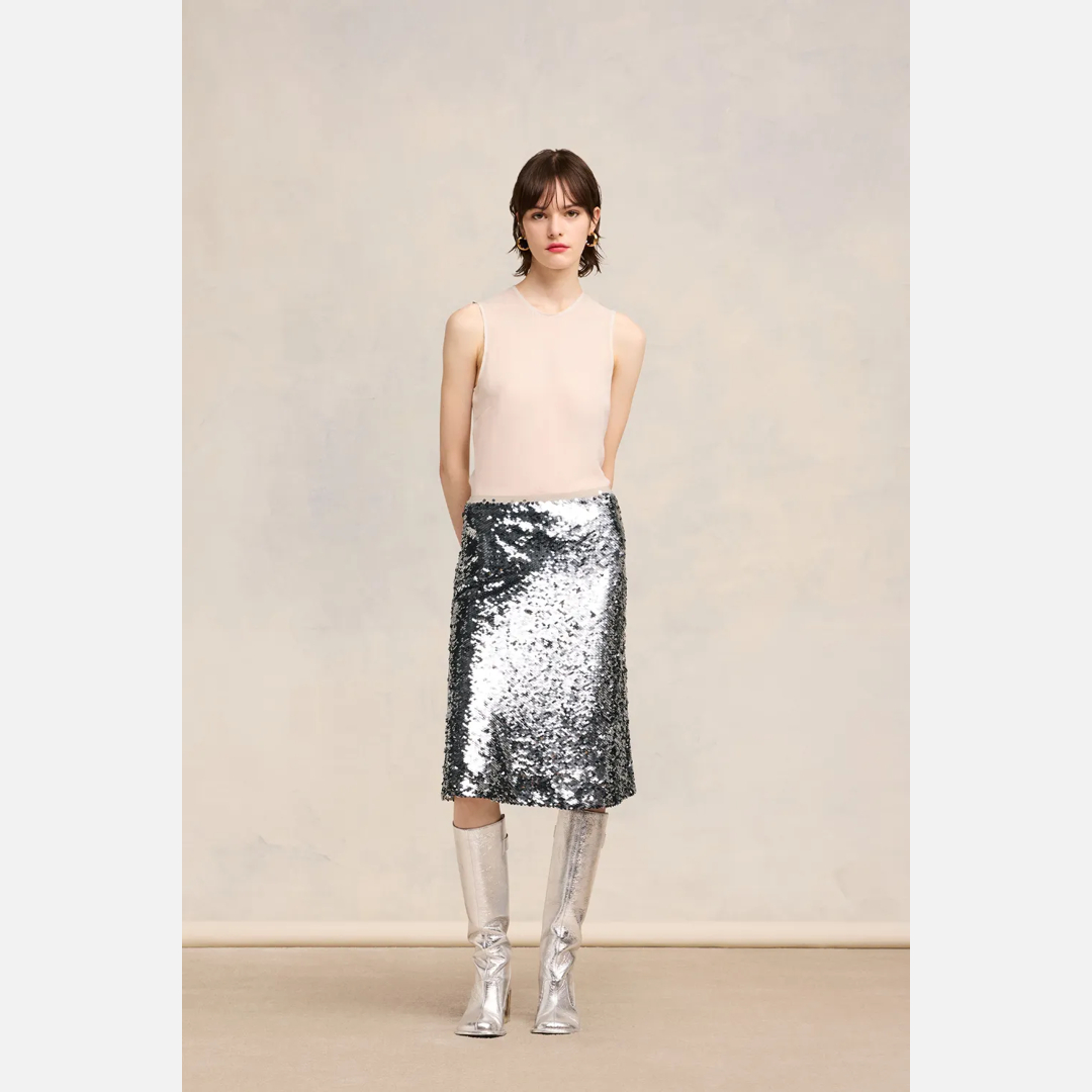 Embroidered Skirt Silver for Women - 40 - AMI Paris