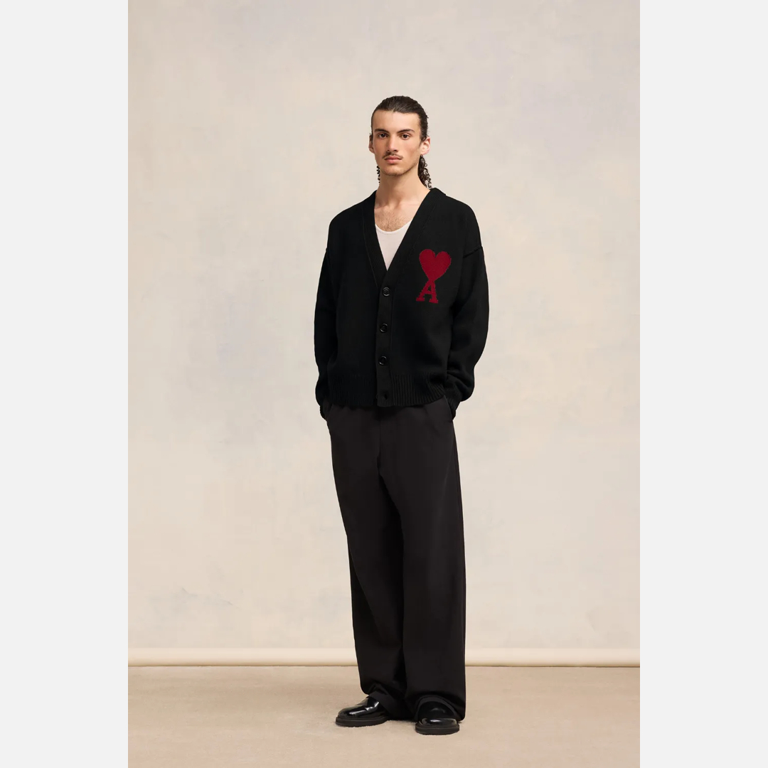 Red Ami de Coeur Cardigan Black for Men - M - AMI Paris