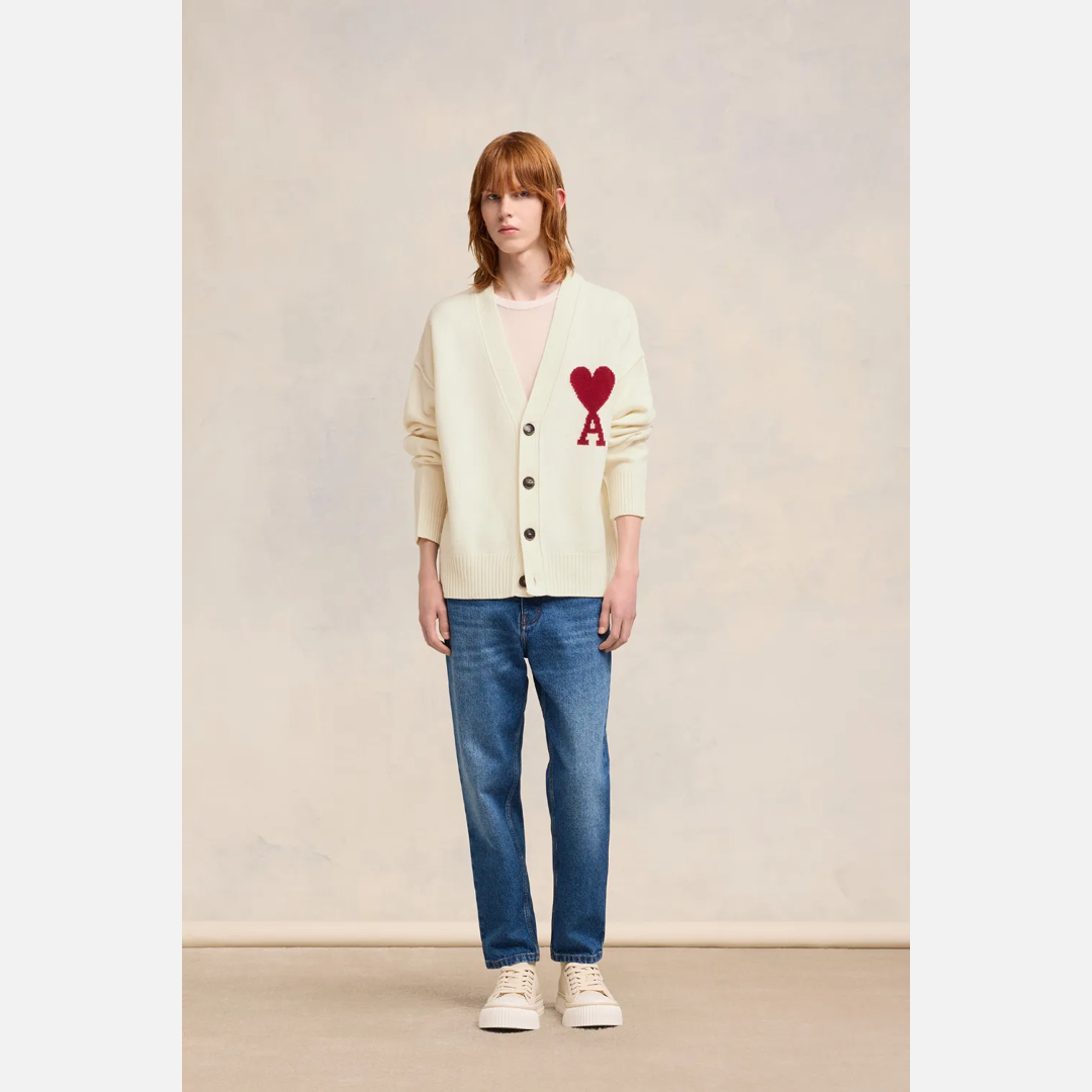 Red Ami de Coeur Cardigan White Unisex - S - AMI Paris