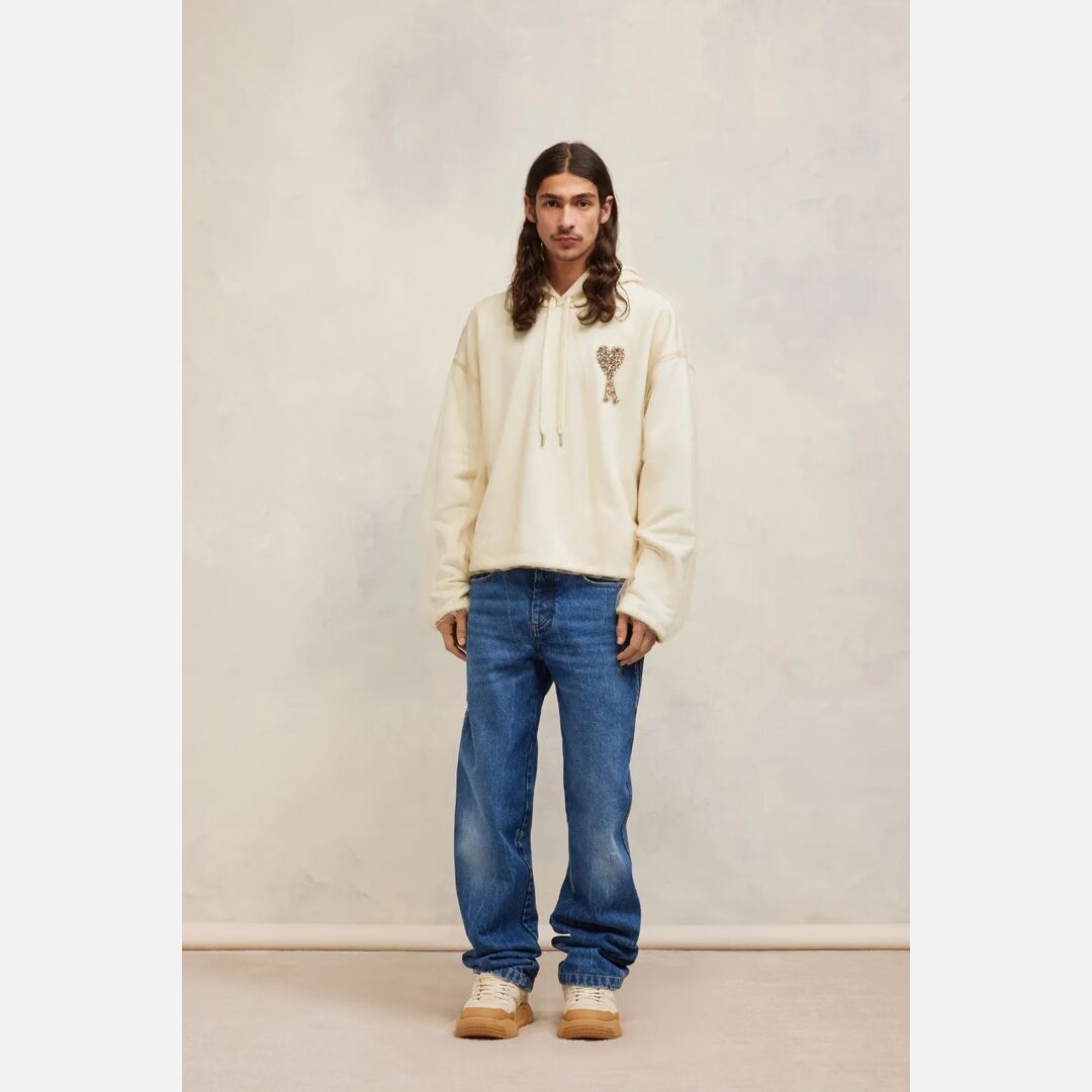 Ami De Coeur Embroidery Hoodie Neutrals Unisex - XS - AMI Paris