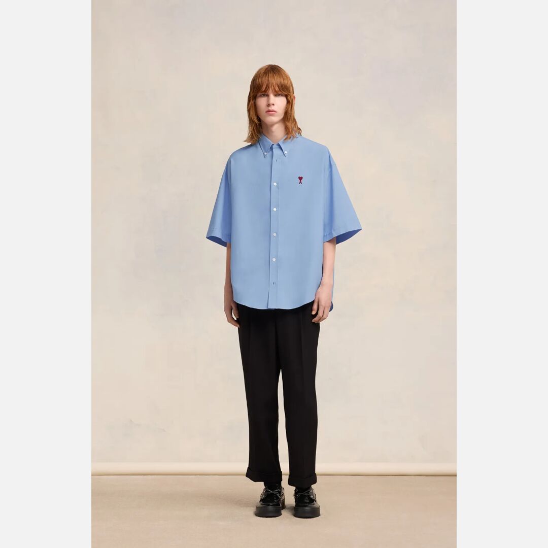 Boxy Fit Short Sleeve Shirt Blue for Men - XXL - AMI Paris