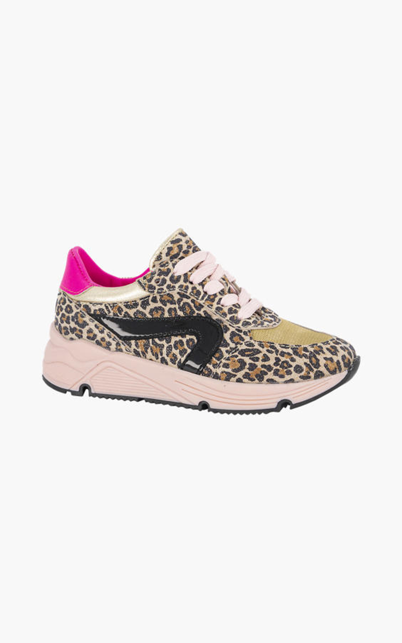 Roze leren chunky sneaker panterprint