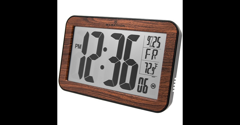 Marathon Panoramic Digital Wall Clock, Brown (CL030033WD)