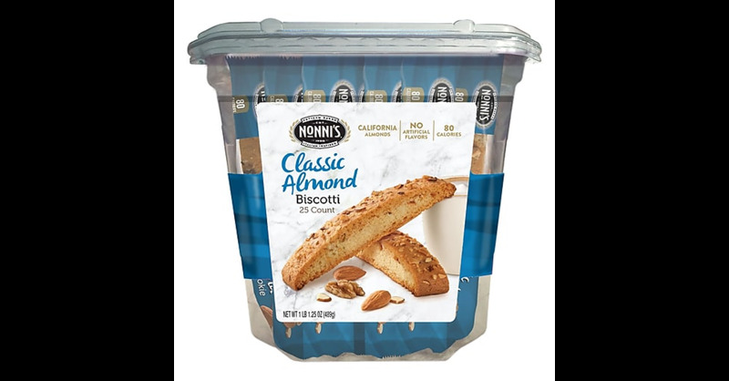Nonni's Individually wrapped Classic Almond Italian Cookies, .69oz value pack of 25 in a 17.5oz tub (NSD197721)